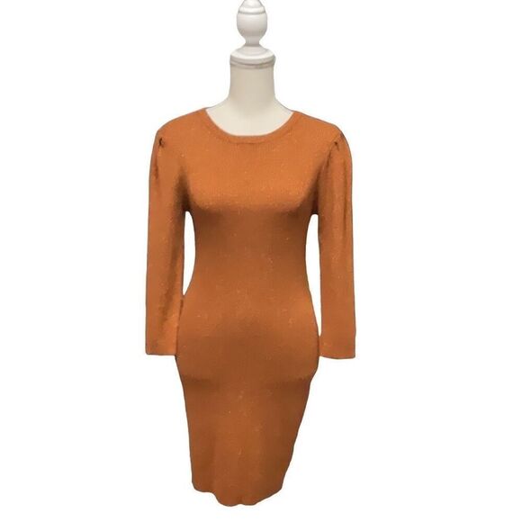 Miami Metallic Burnt Orange Bodycon Long Sleeve Dress Round Neck Size Large - Picture 1 of 7